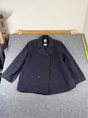 LL Bean Bellandi 100% Italian Wool Coat Womens Size 20P Blue Mid Length Jacket